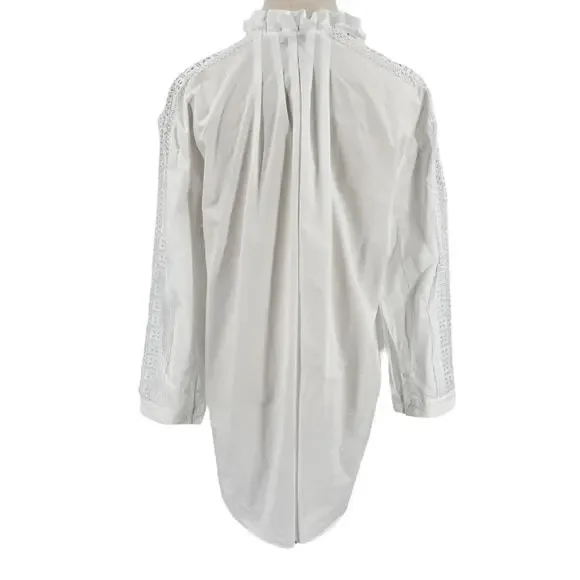 Sandro Womens Ruffled Cotton Poplin Shirt Blouse Top White - Picture 8 of 13